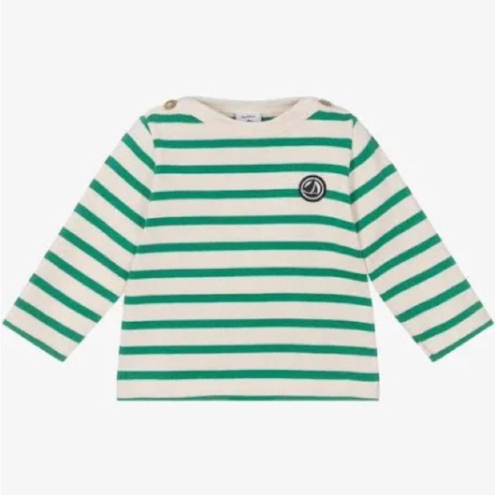 Petit Bateau Boys Ivory & Green Stripe Cotton Top